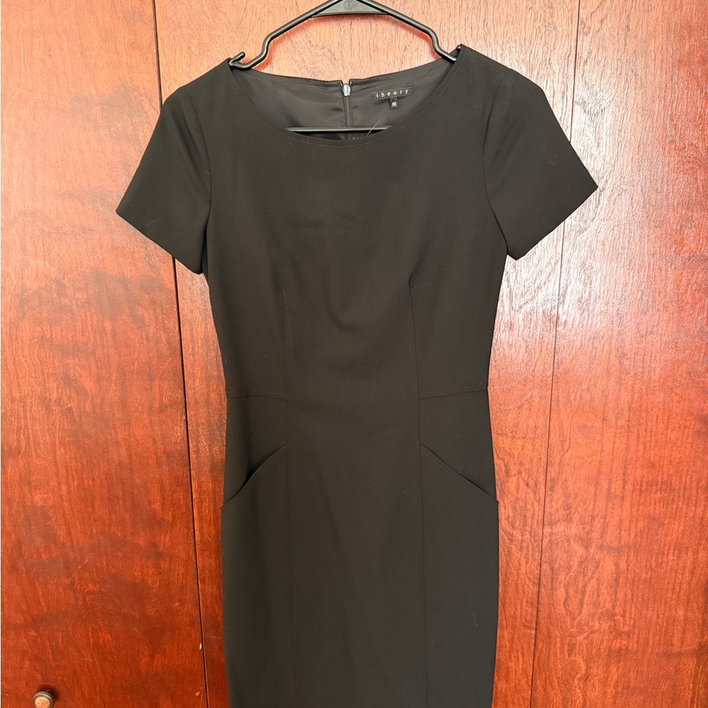 Theory Black Fitted Midi Dress with Pockets